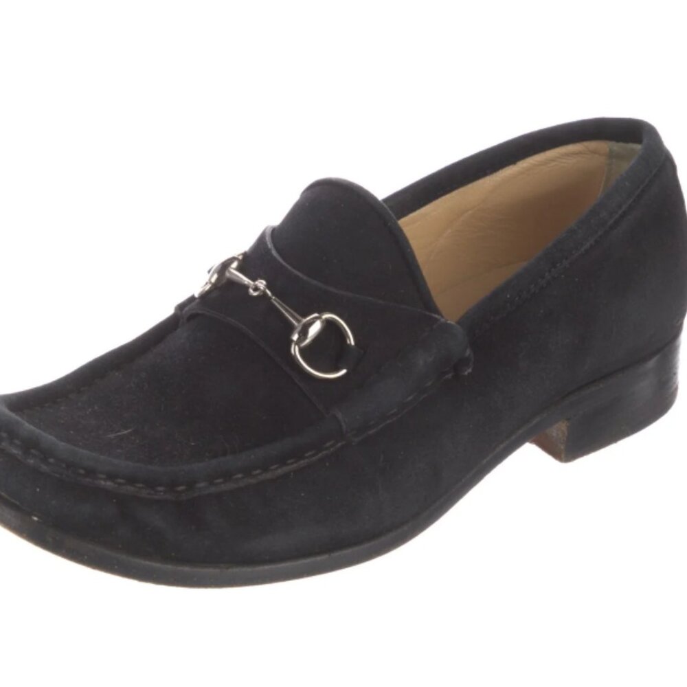 Women's Gucci Horsebit Loafers - Black Suede